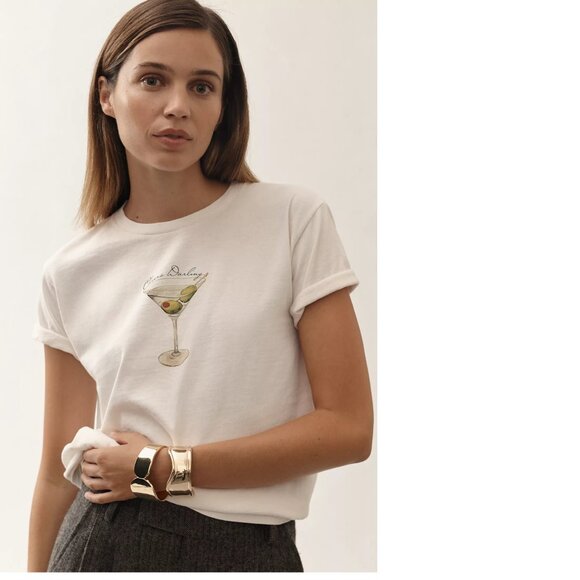 Anthropologie Tops - By Anthropologie Cocktail Hour Graphic Tee size M blue NEW